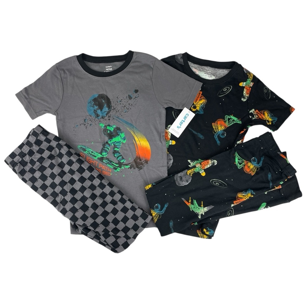 Carter's 4 Piece Cotton Pajama Set Space Theme Short Sleeve & Pants Size 10 NWT